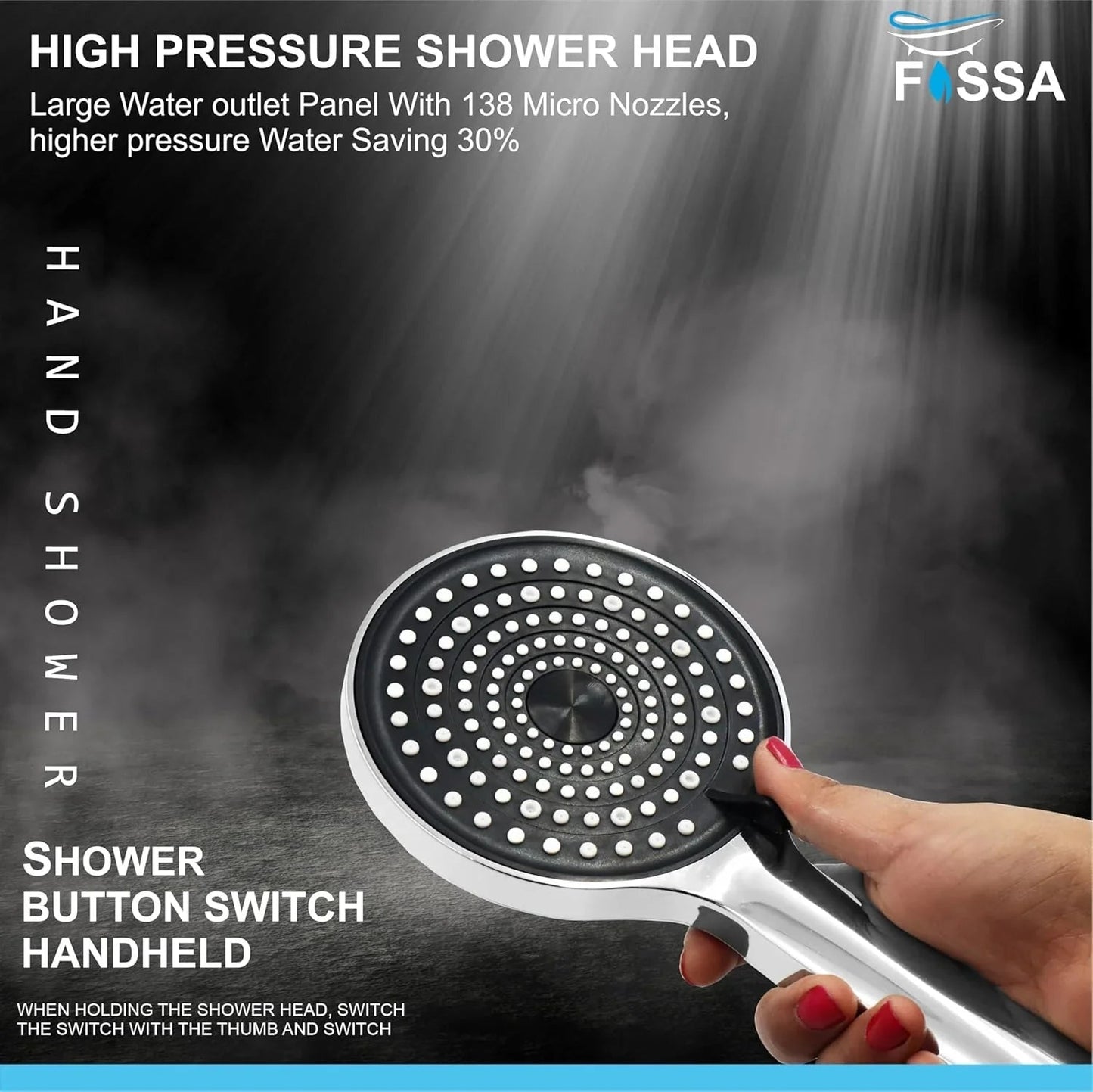Fossa Gloria Hand Shower Set – High Pressure Shower & 2 Spray Modes | ABS Body, Chrome Finish (Hand Shower Only)